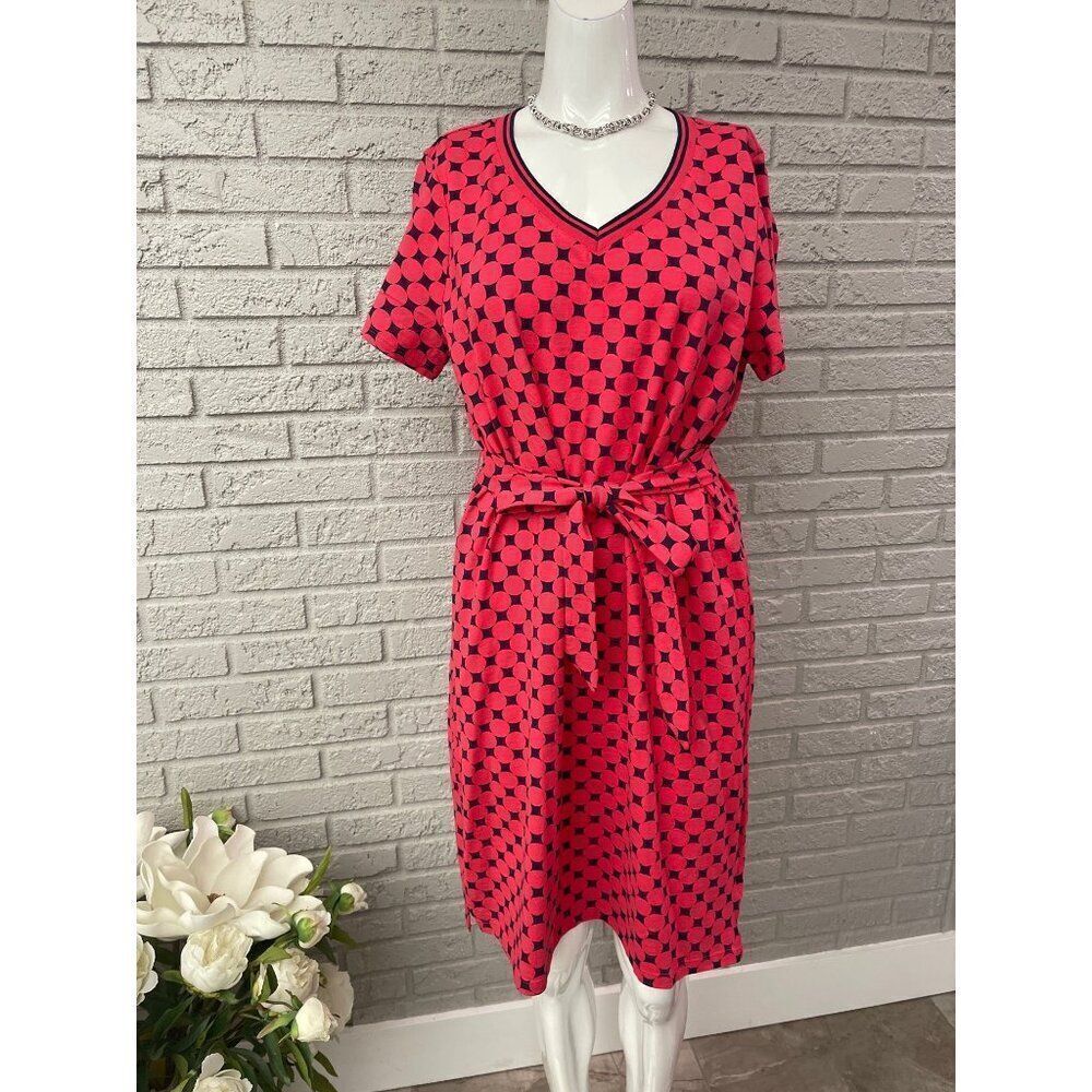 Tommy Hilfiger Women Geometric Pattern Tie Waist T-Shirt Dress Size L